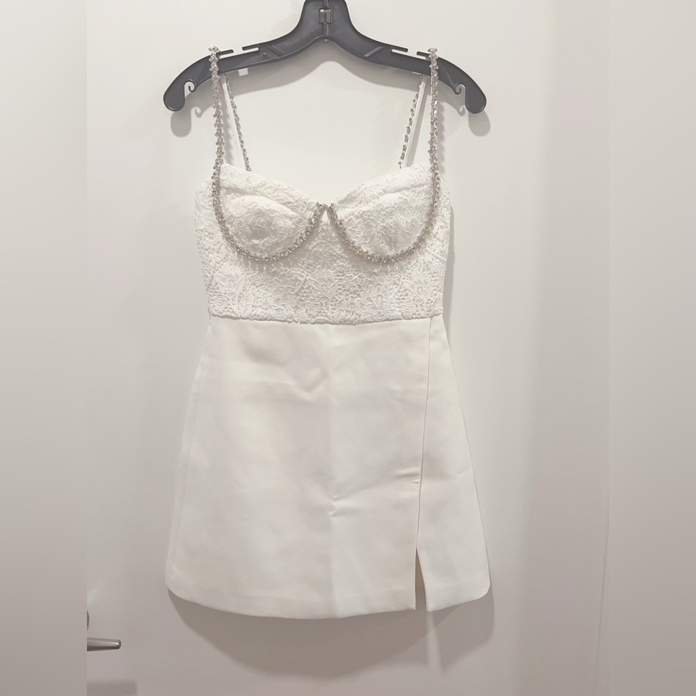 NWT US4 Self-Portrait White Lace Bodice Mini Dress - Picture 6 of 11